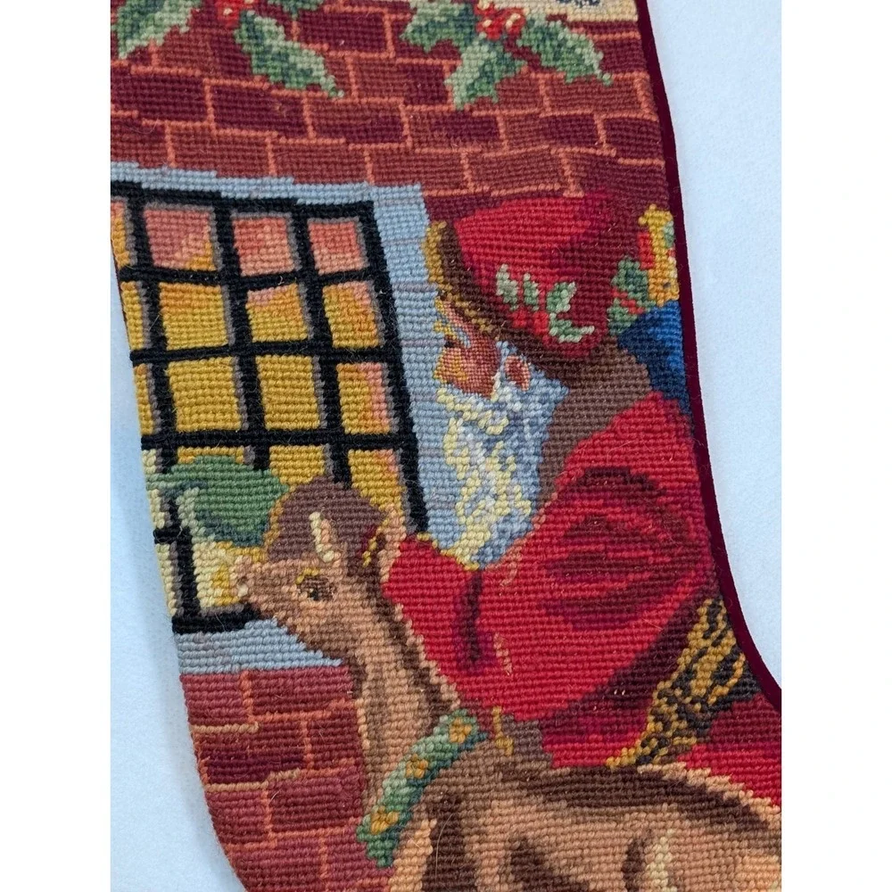 Vintage Needlepoint Stocking Wool Santa 